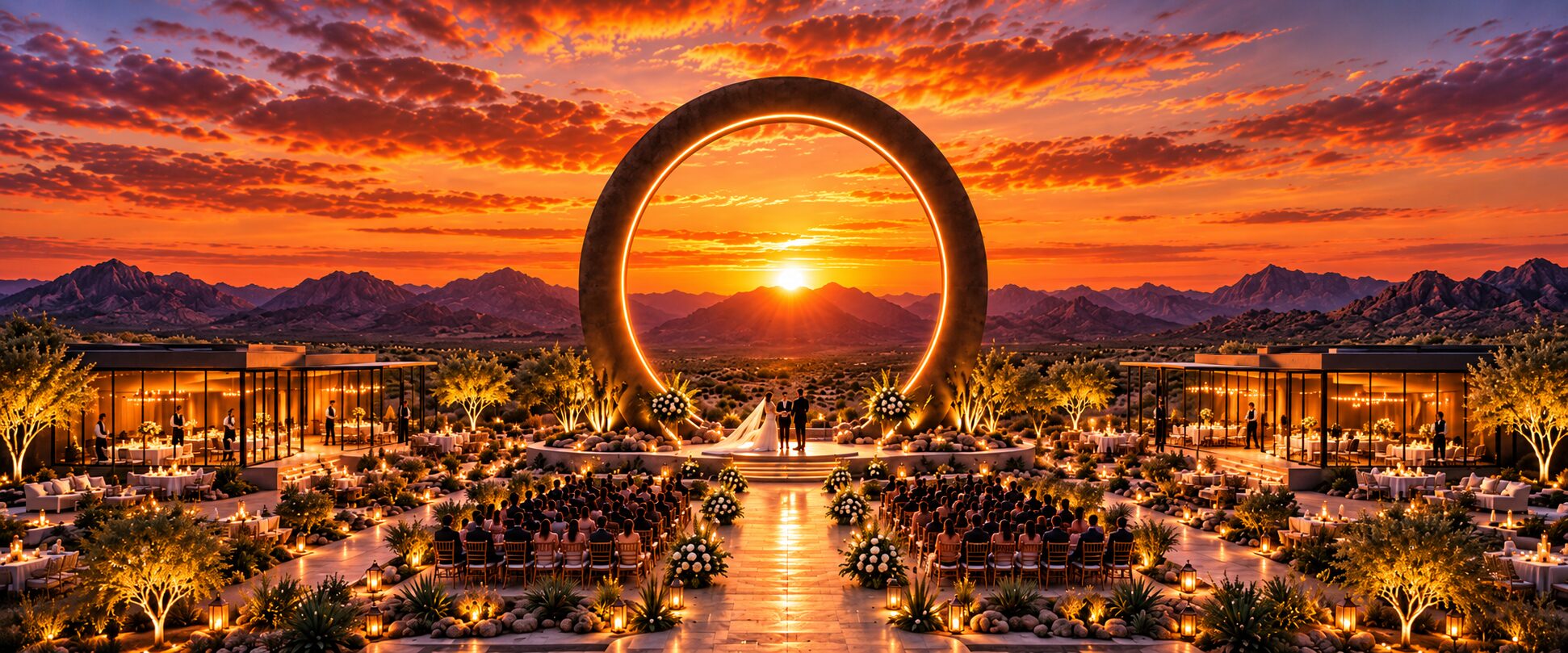 Ceremony aisle leading to the halo at sunset