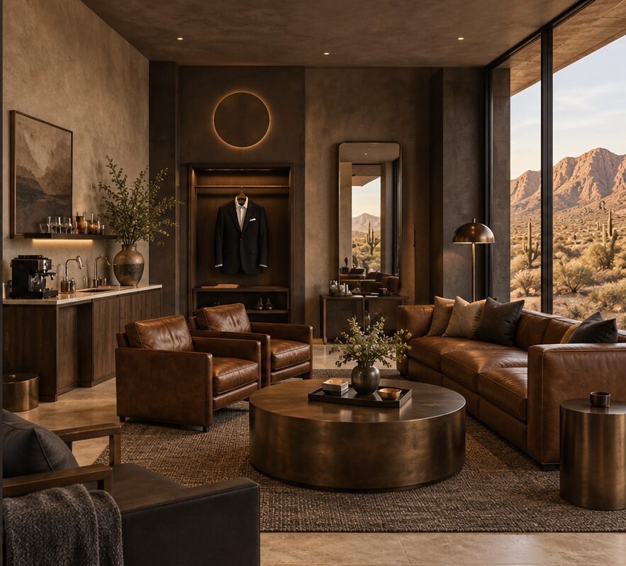 Groom's lounge with leather seating